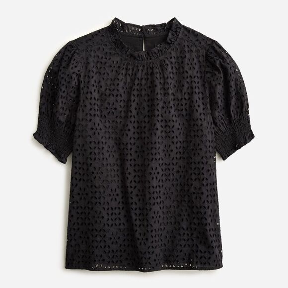 J.Crew *PINK* Smocked puff-sleeve top in eyelet 2x - Picture 2 of 13